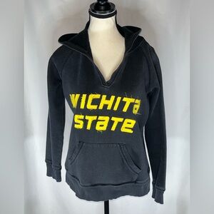 Wichita State Shockers Womens  Black V-Neck Distressed Pullover Hoodie Medium